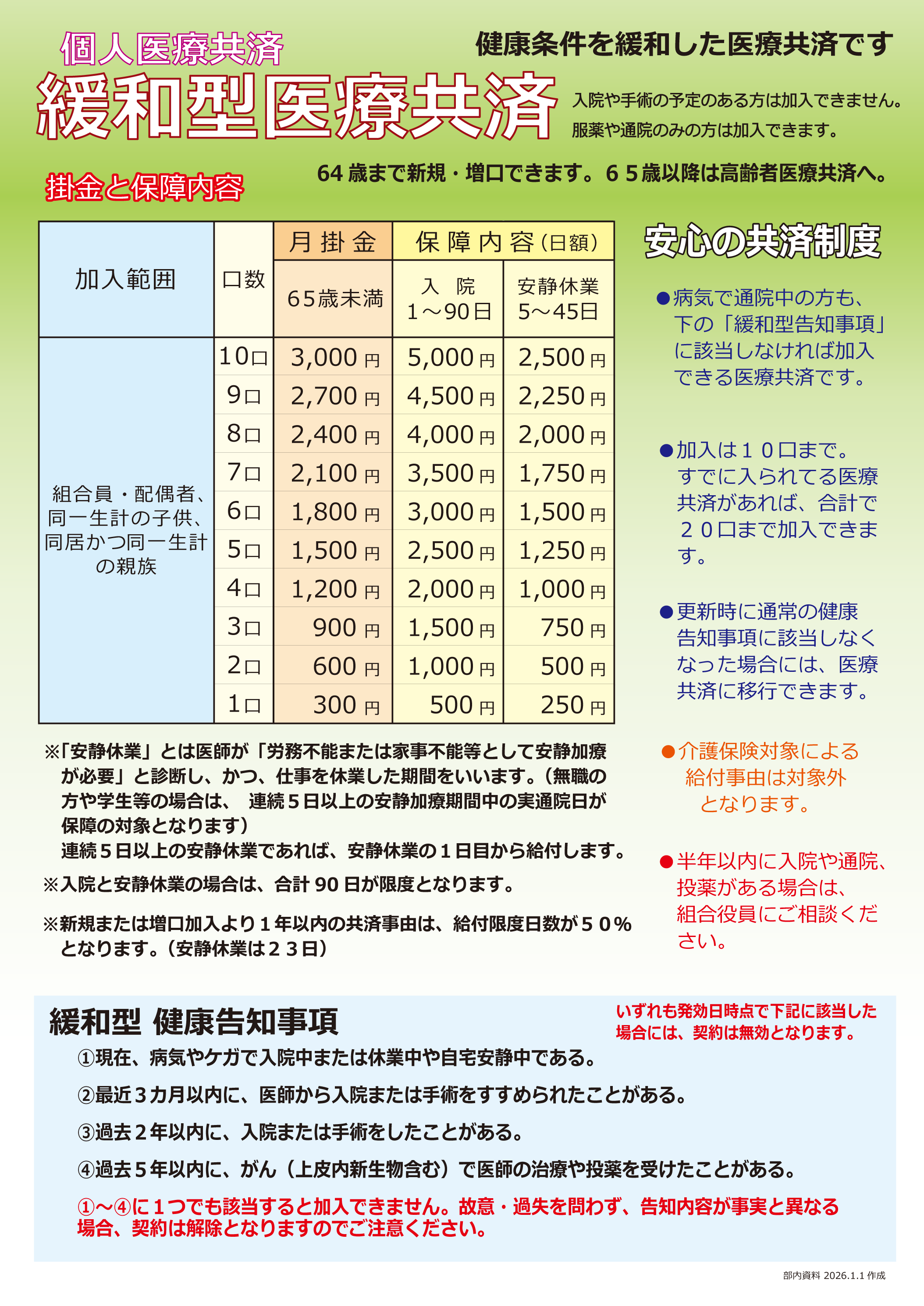 緩和型医療共済のパンフレット